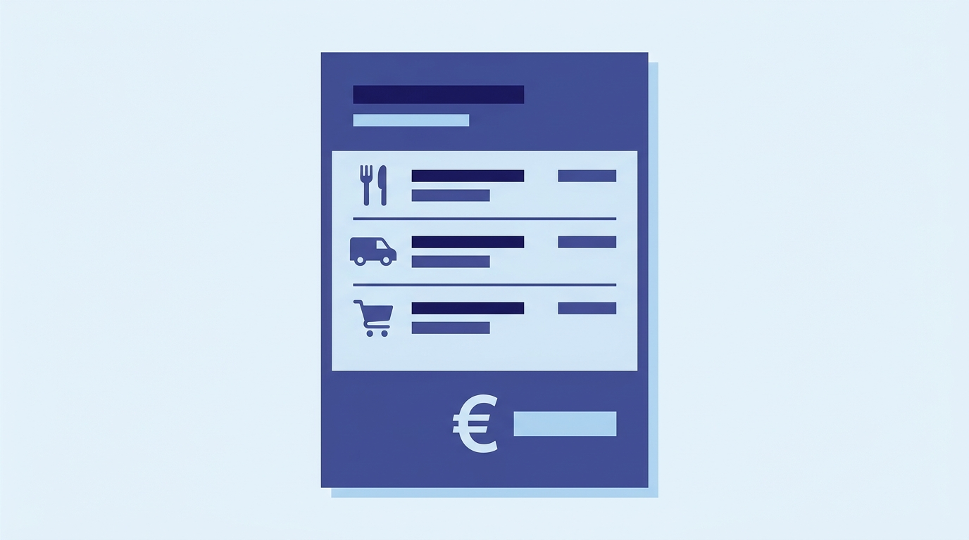 Note de frais détaillée avec lignes de dépenses catégorisées et total en euros