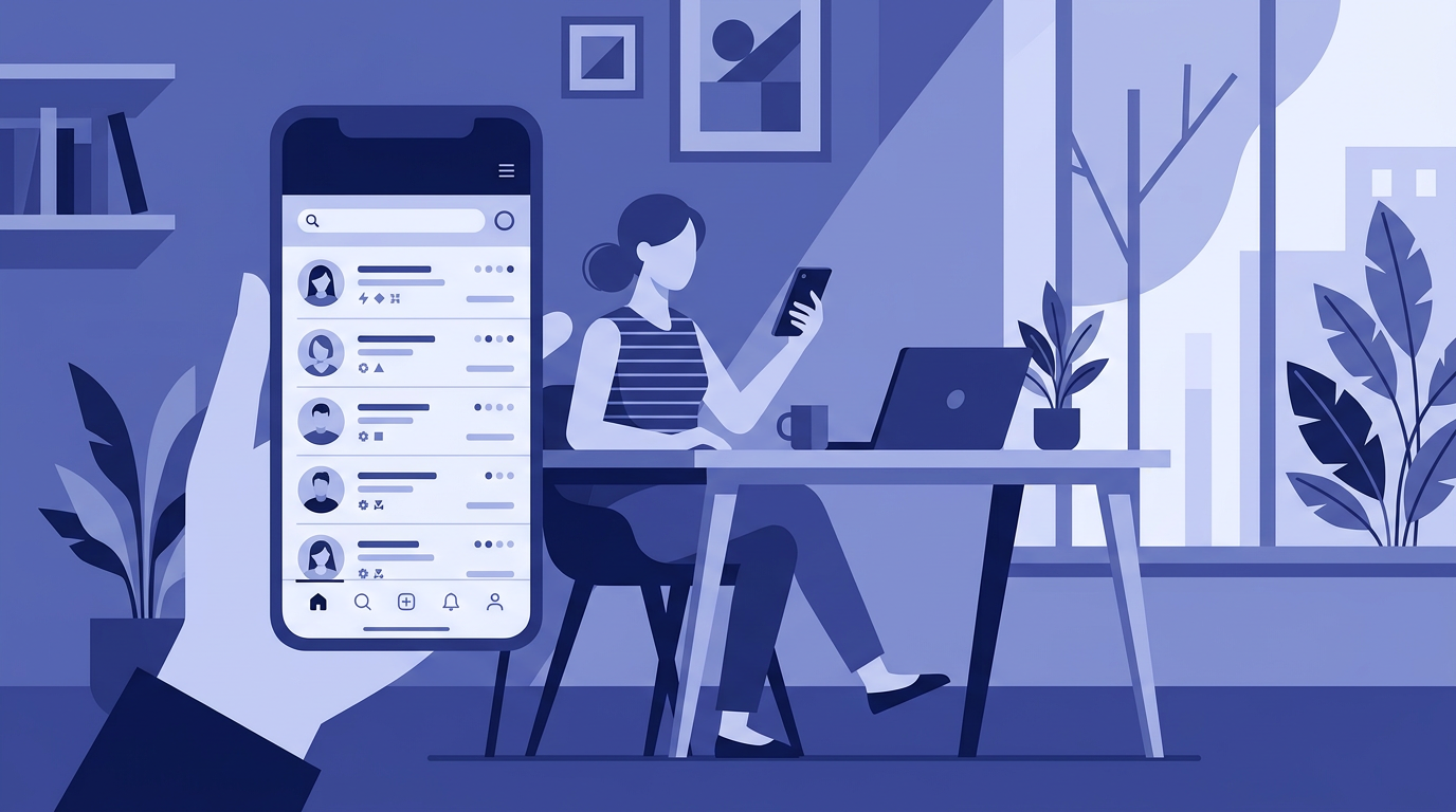 Indépendant gérant sa liste de clients sur un smartphone avec un CRM simple