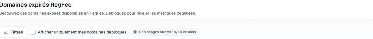 Filtrer les domaines RegFee et débloquer les métriques