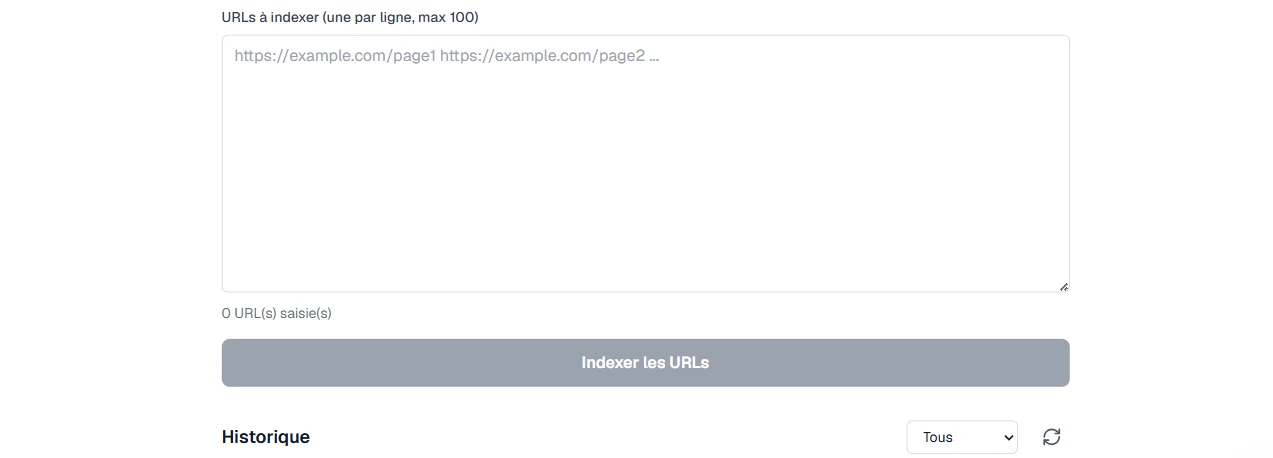 Coller ses URLs et lancer l'indexation dans LinkQuiver