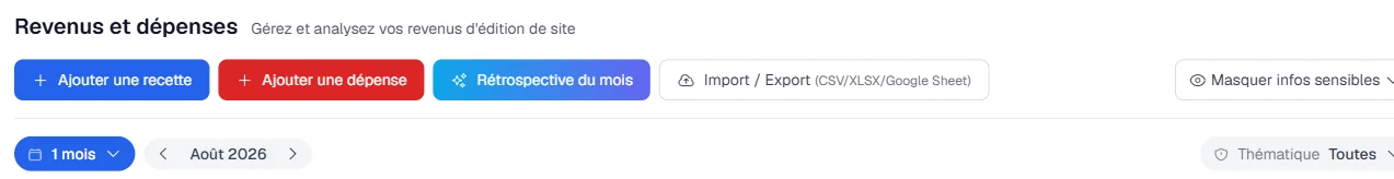 Module Revenus et dépenses de LinkQuiver