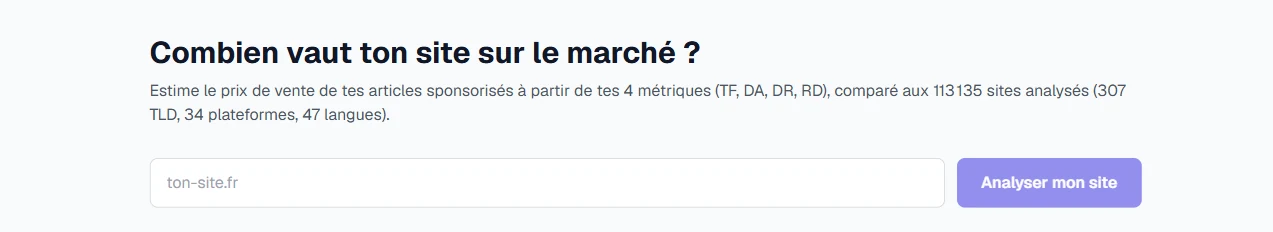 Estimateur de prix de vente d'un lien dans LinkQuiver