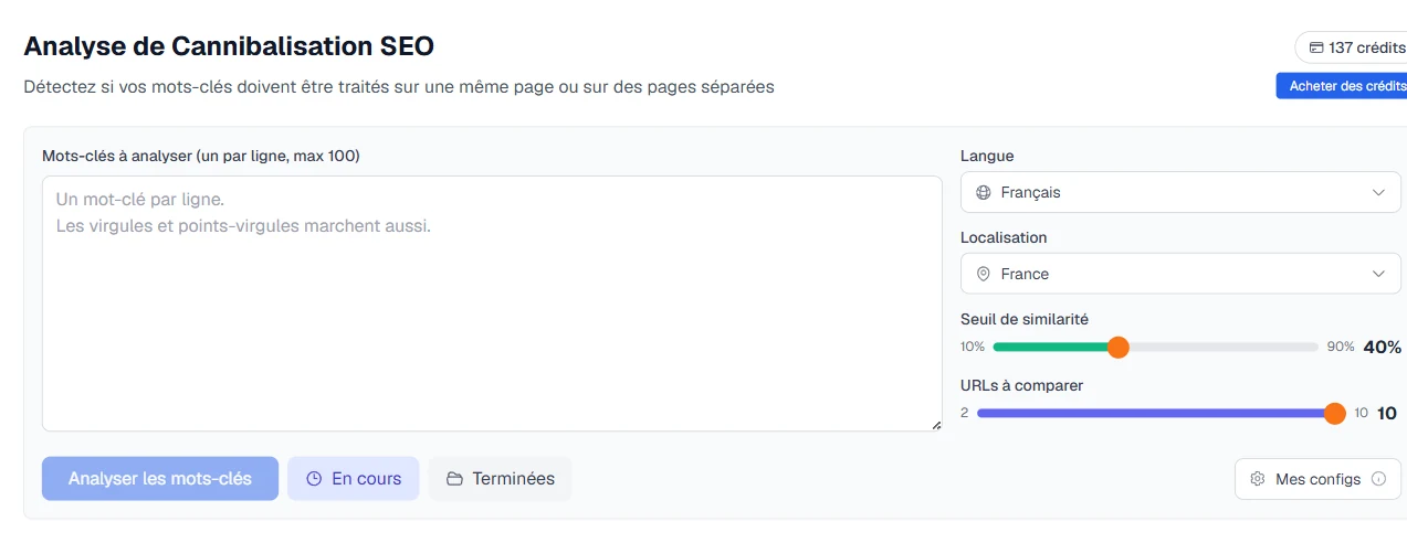 Outil gratuit de détection de cannibalisation SEO de LinkQuiver