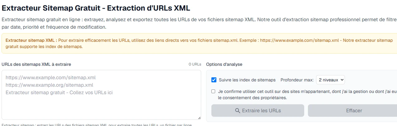 Extracteur de sitemap XML gratuit de LinkQuiver